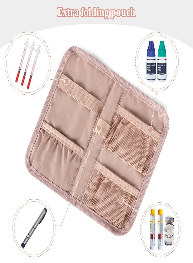 YARWO Diabetic Travel Case for Blood Glucose Monitor, Test Strips, Insulin Syringes, Diabetes Supplies Storage Bag with 2 Detachable and 1 Folding Pouches for Diabetic Care Kits, Dusty Rose (Bag Only) - Image 4